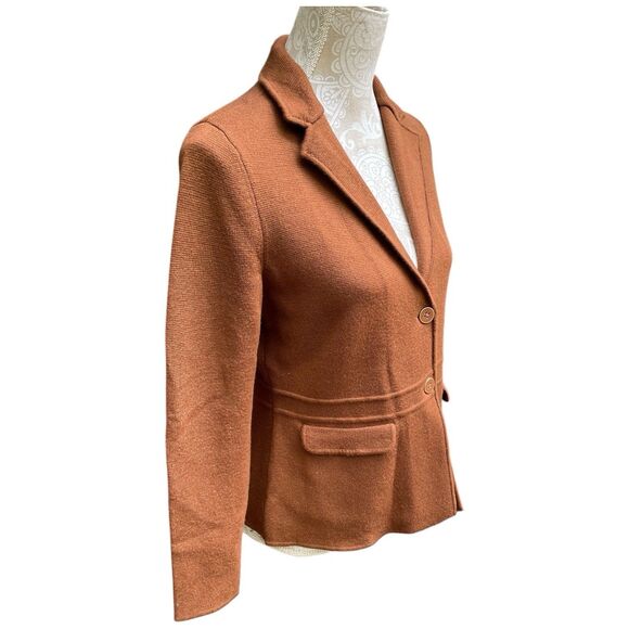 Talbots 100% Merino Wool Brown Knit Sweater Jacket Blazer Sz Small Petite Preppy - Picture 8 of 16